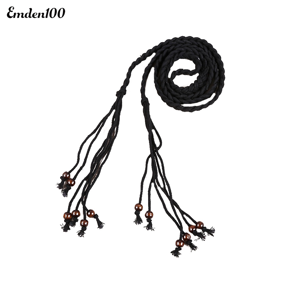 Thắt Lưng Dây Bện Kết Hạt Gỗ Vintage Cho Nữ