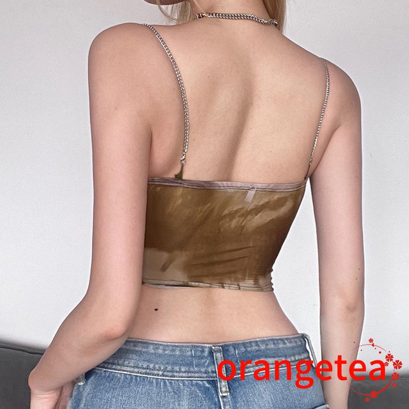 Áo Croptop Lưới Hai Dây Khóa Kim Loại Họa Tiết Trái Tim Cho Nữ