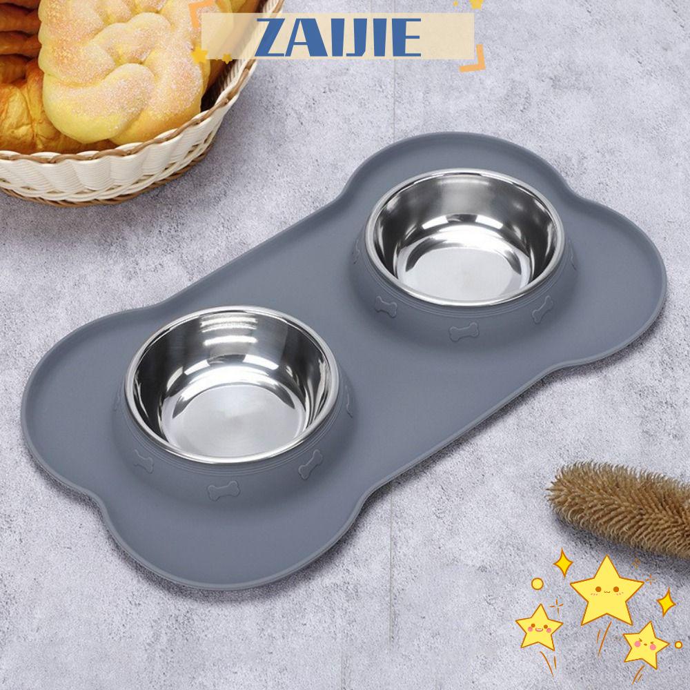 ZAIJIE24 Bát Đựng Thức Ăn Hai Ngăn Bằng Thép Không Gỉ Chống Tràn Chống Trượt Cho Thú Cưng