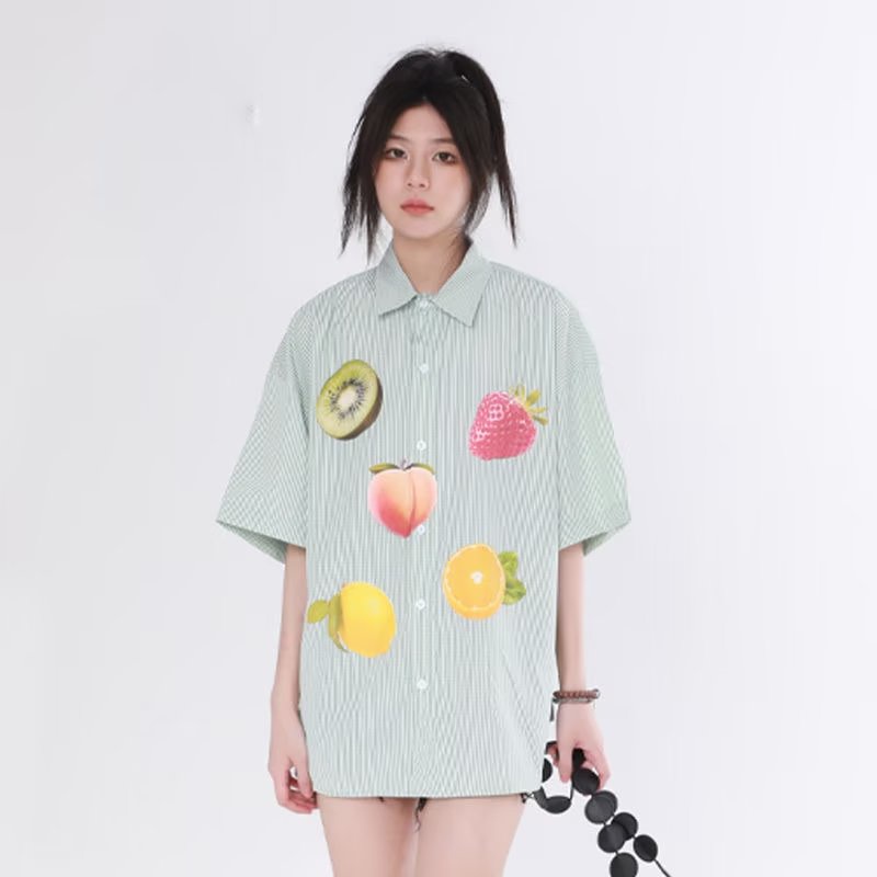 Áo Sơ Mi Dáng Rộng In Họa Tiết Trái Cây Thời Trang Mùa Hè Cho Nam Và Nữ