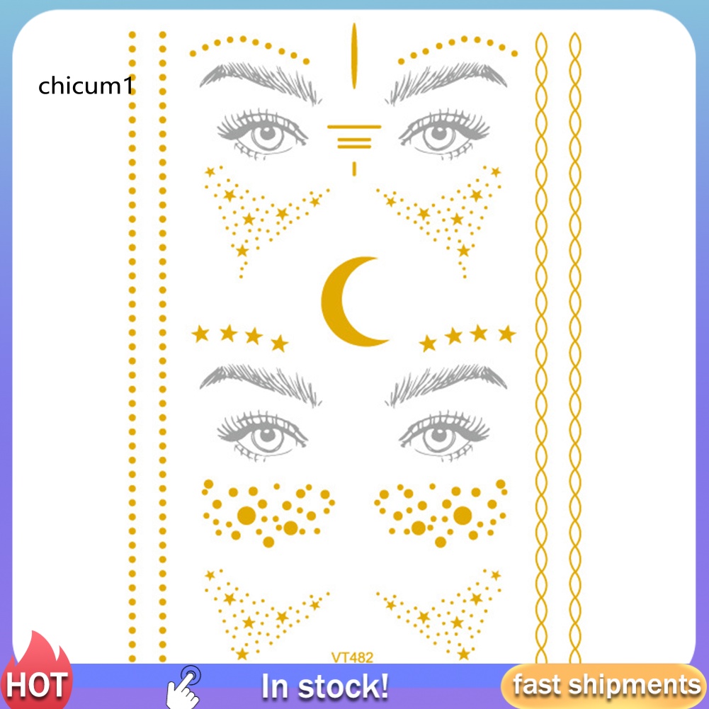 Set 2 Hình Xăm Dán Tạm Thời Chống Thấm Nước Lấp Lánh Ánh Kim