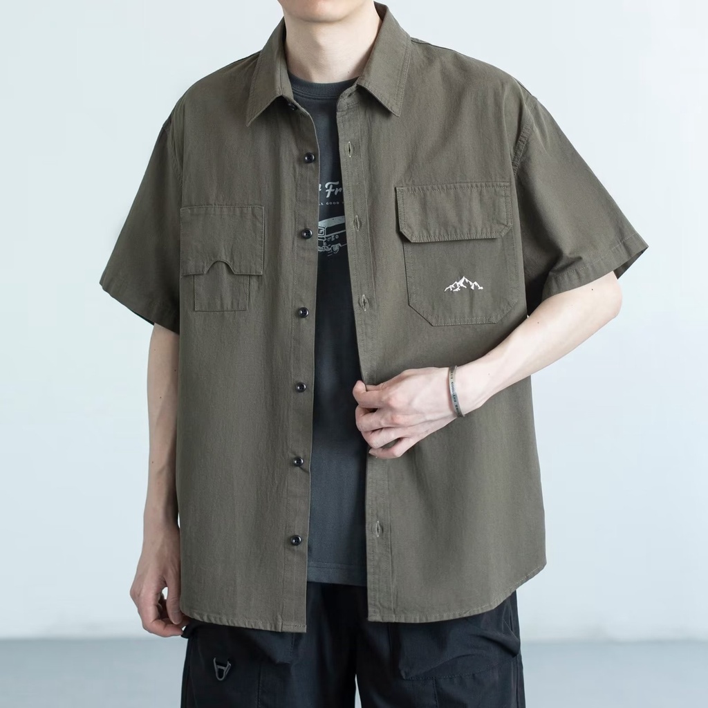 Áo Sơ Mi Ngắn Tay Dáng Rộng Thời Trang Mùa Hè Nhật Bản Giản Dị Dễ Phối Đồ Dành Cho Nam