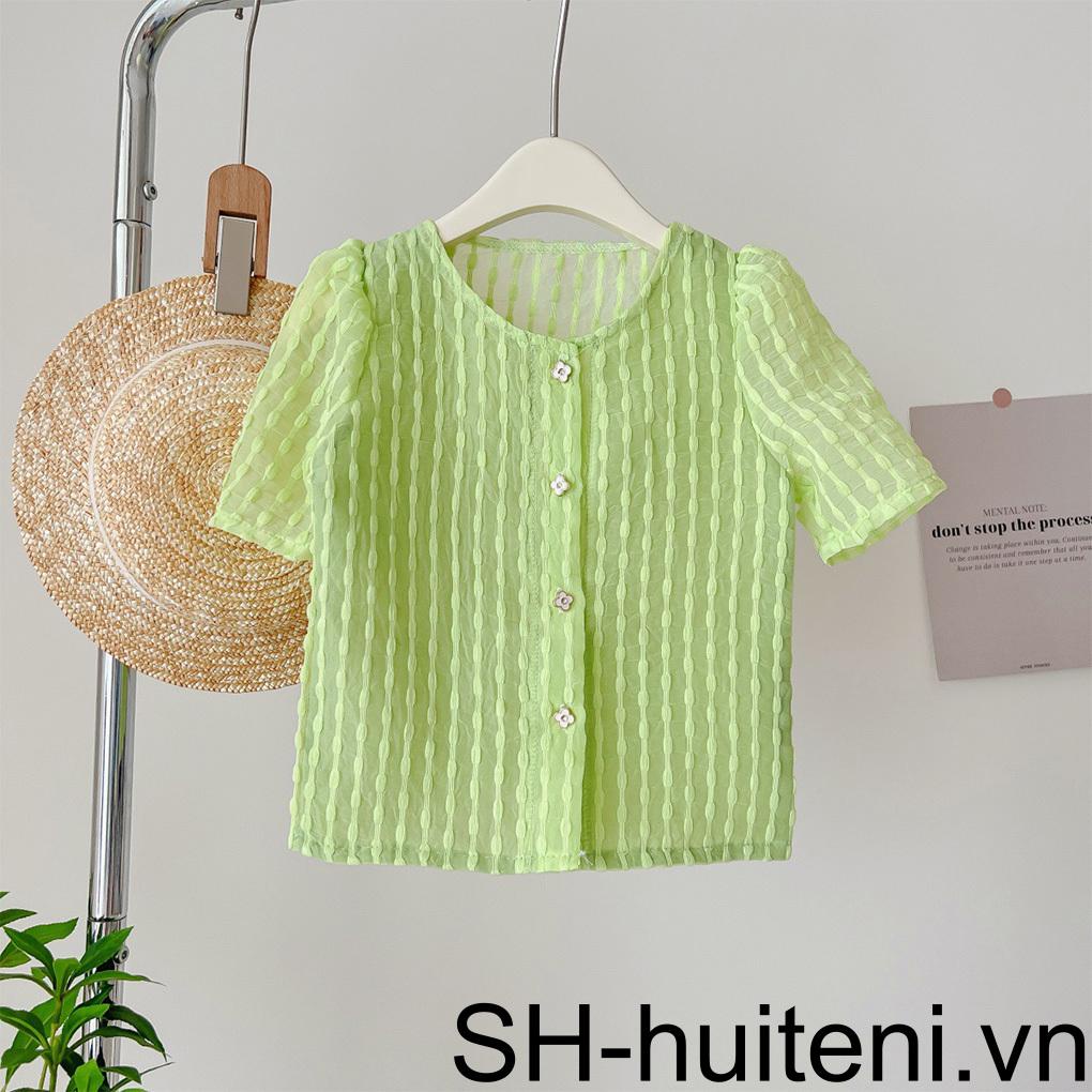 Bộ Áo Tay Phồng + Quần Da Đa Năng Thời Trang Mùa Hè Quyến Rũ Cho Bé Gái