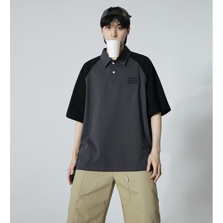 Áo Thun polo Ngắn Tay Dáng Rộng In Chữ Màu Sắc Tương Phản Thời Trang Mùa Hè Cho Học Sinh