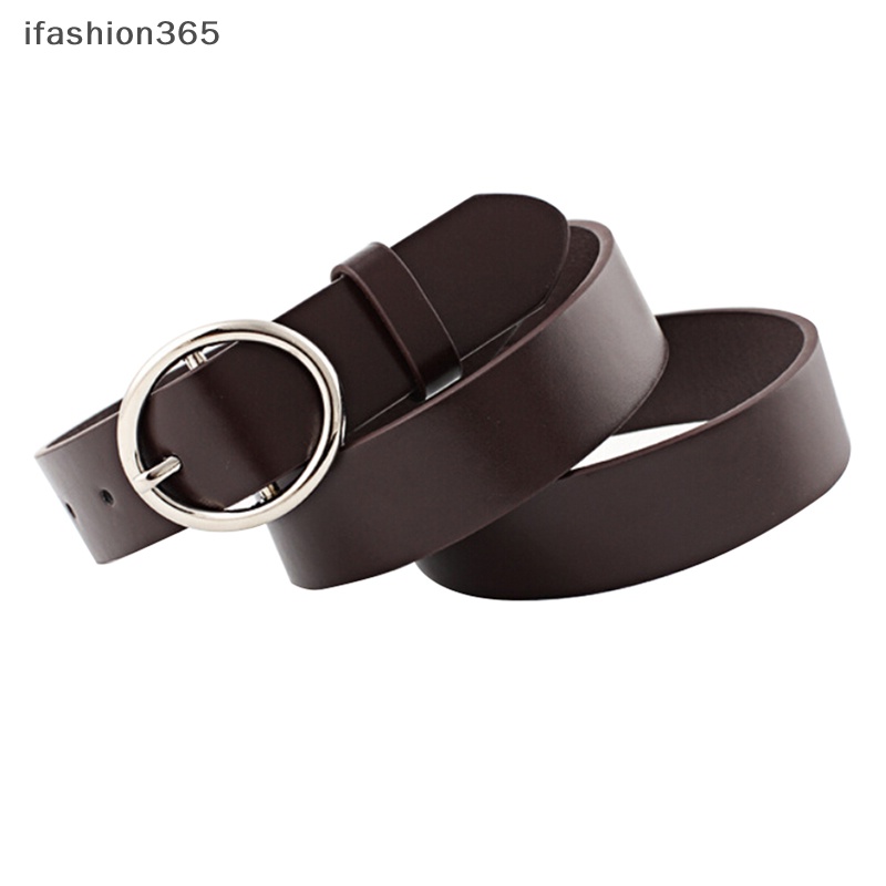 Thắt Lưng Da Màu Trơn Khóa Kim Loại Tròn Phong Cách Boho Cổ Điển Thời Trang ifashion365 Cho Nữ