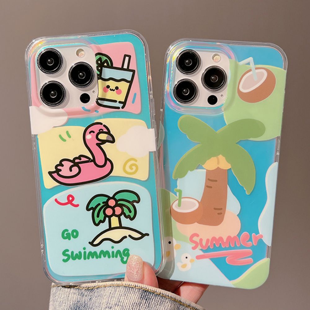 Ốp Điện Thoại TPU Mềm Chống Sốc Họa Tiết Cây Dừa / Vịt Cho IPhone 14 13 12 11 Pro Max X XR 8 7 Plus