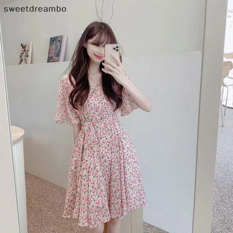 Swe Phụ Nữ Hoa Mùa Hè Ăn Mặc V Cổ Phong Cách Bãi Biển Đơn Giản In Ngọt Ngào Kỳ Nghỉ Dresses drn
