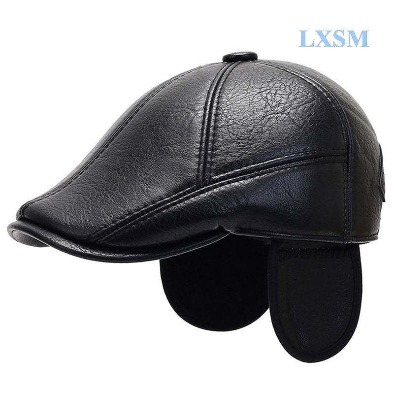 Mũ Beret Da PU Che Tai Giữ Ấm Mùa Đông Cho Nam