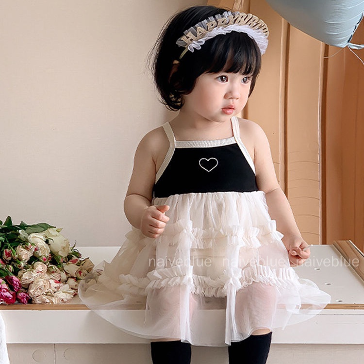 Đầm Công Chúa Hai Dây Phối Lưới Xinh Xắn Dành Cho Bé Gái
