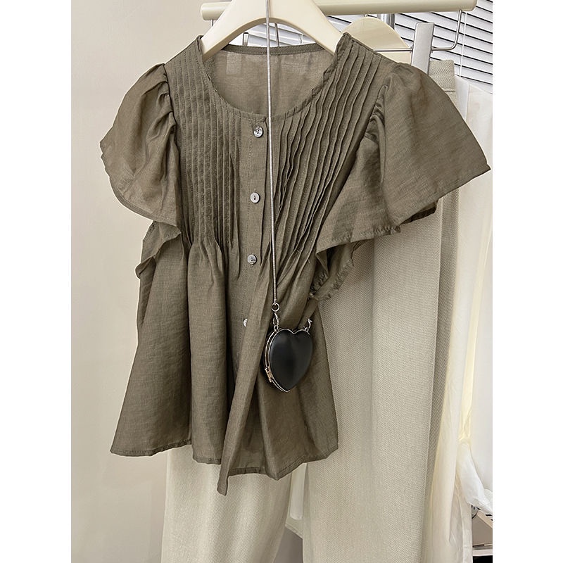 Áo Sơ Mi Chiffon Tay Phồng Xếp Ly Dáng Rộng Phong Cách Pháp Thời Trang Mùa Hè Mới Cho Nữ