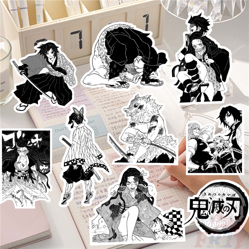 Bộ 65 Món Đồ Chơi Chất Lượng Cao ❉ Nhân Vật Demon Slayer. Nhãn Dán Series 01 Đen Trắng Cổ Điển ❉ Sticker Dán Tường Chống Thấm Nước Họa Tiết Doodle Hợp Thời Trang