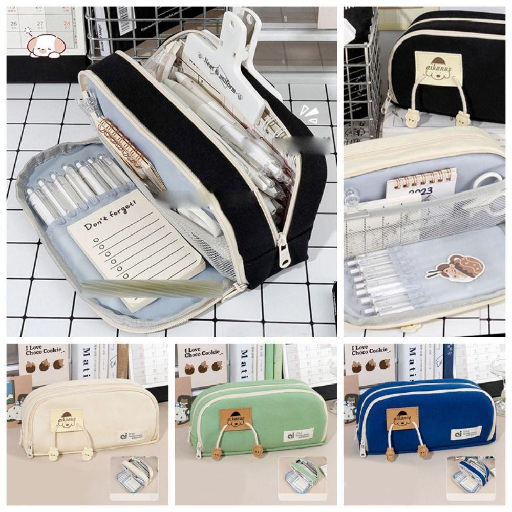 PEWANY Túi Đựng Bút Bằng Vải Canvas Nhiều Ngăn Để Bàn Phong Cách Hàn Quốc