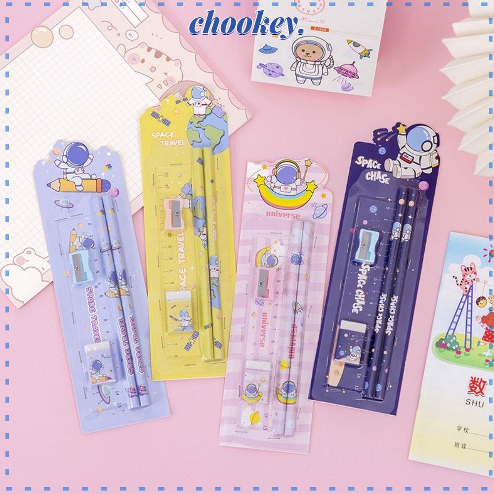 CHOOKEY Bộ 3 Thước Kẻ / Đồ Chuốt Bút Chì 5 Trong 1 Bằng Nhựa Hình Phi Hành Gia Cho Bữa Tiệc