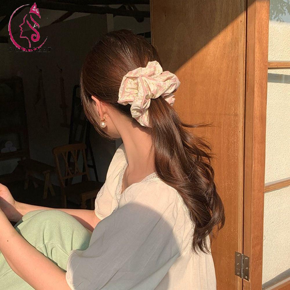 OCEANMAP Dây Cột Tóc Vải In Họa Tiết Hoa Dễ Thương Phong Cách Hàn Quốc Cho Nữ