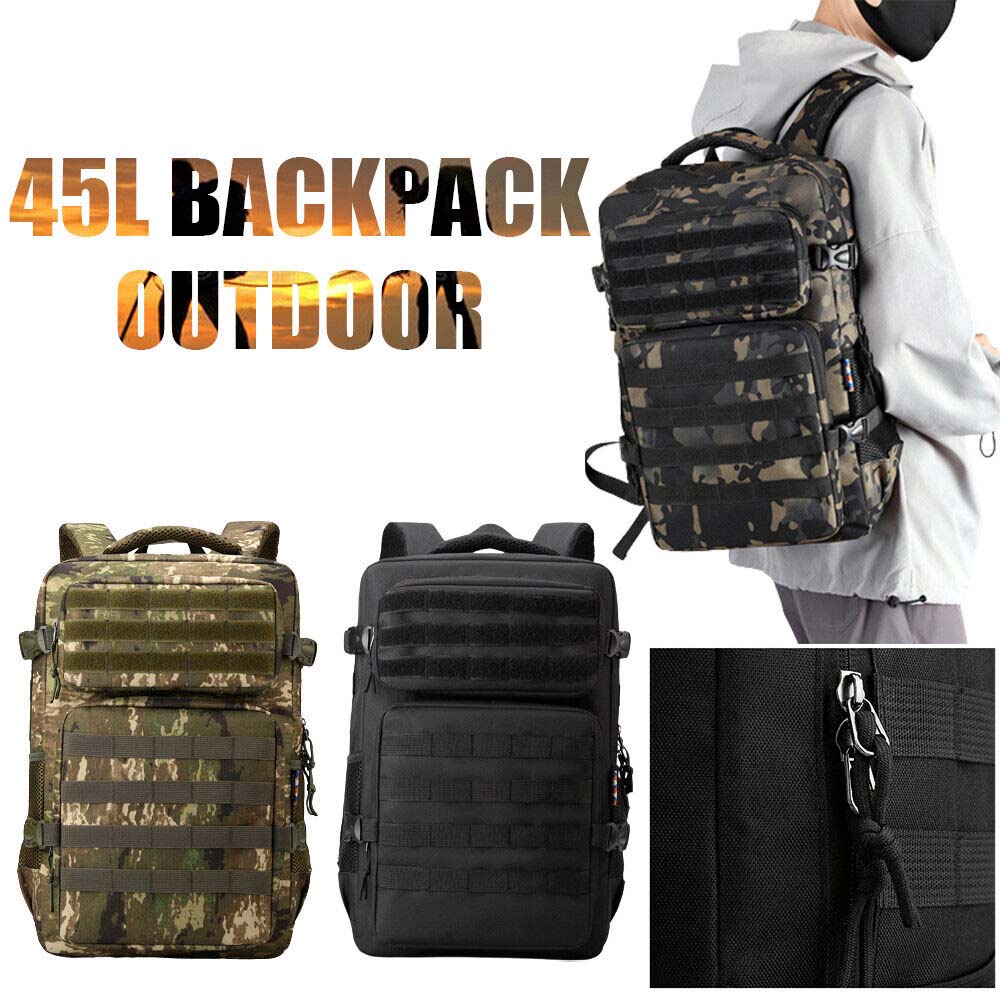 45L Army Military Outdoor School Camping Travel Attack Tactical Backpack Bag Trekking Hiking sport Beg Tentera