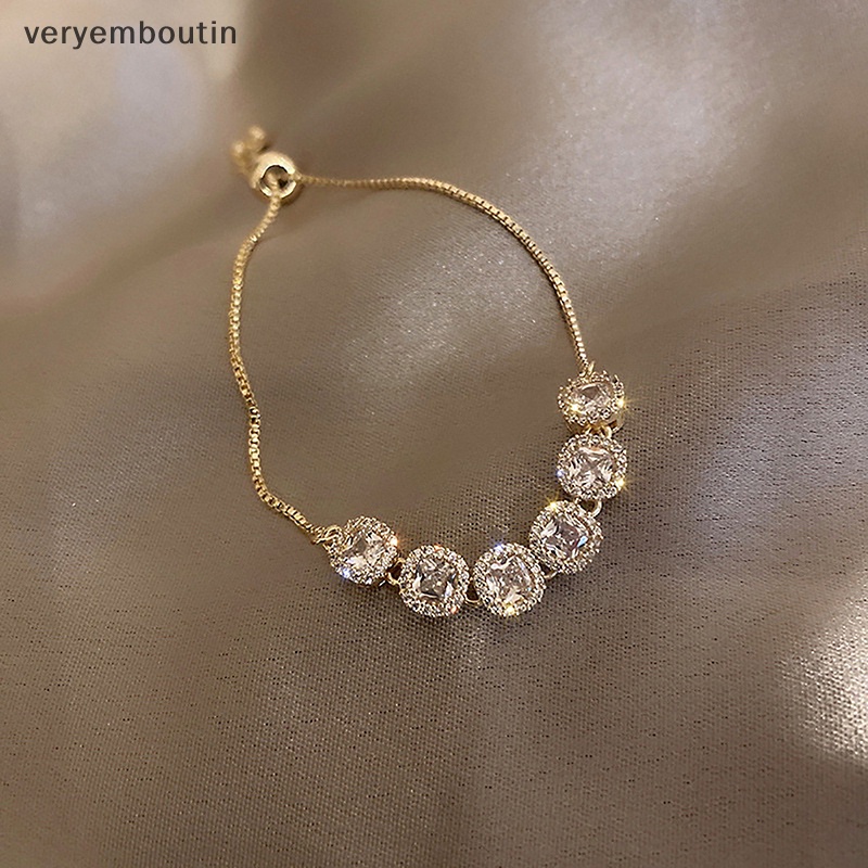 Vòng Tay Mạ Vàng Đính Đá Lấp Lánh Chất Lượng Cao Có Thể Điều Chỉnh Cho Nữ