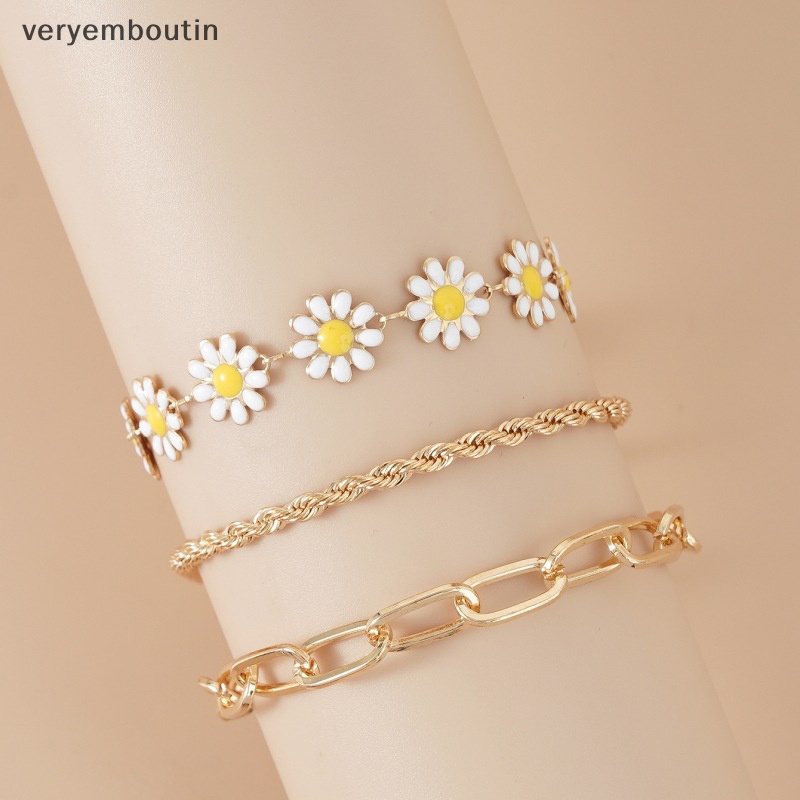 Bộ 3 Vòng Tay Họa Tiết Hoa Cúc Thời Trang Có Thể Điều Chỉnh Cho Nữ