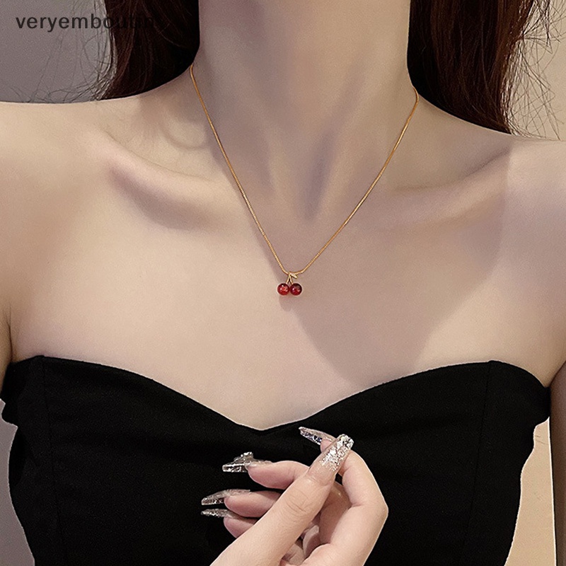 Bộ Vòng cổ + Bông Tai Hình Quả Cherry Đỏ Thời Trang Cá Tính Cho Nữ