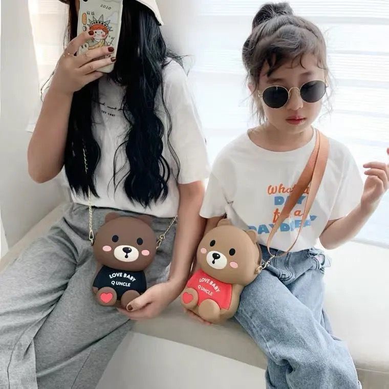 Túi Đeo Chéo Đựng Điện Thoại / Tiền Xu / Điện Thoại Hình Gấu Nâu Phong Cách Mới Cho Bé Gái