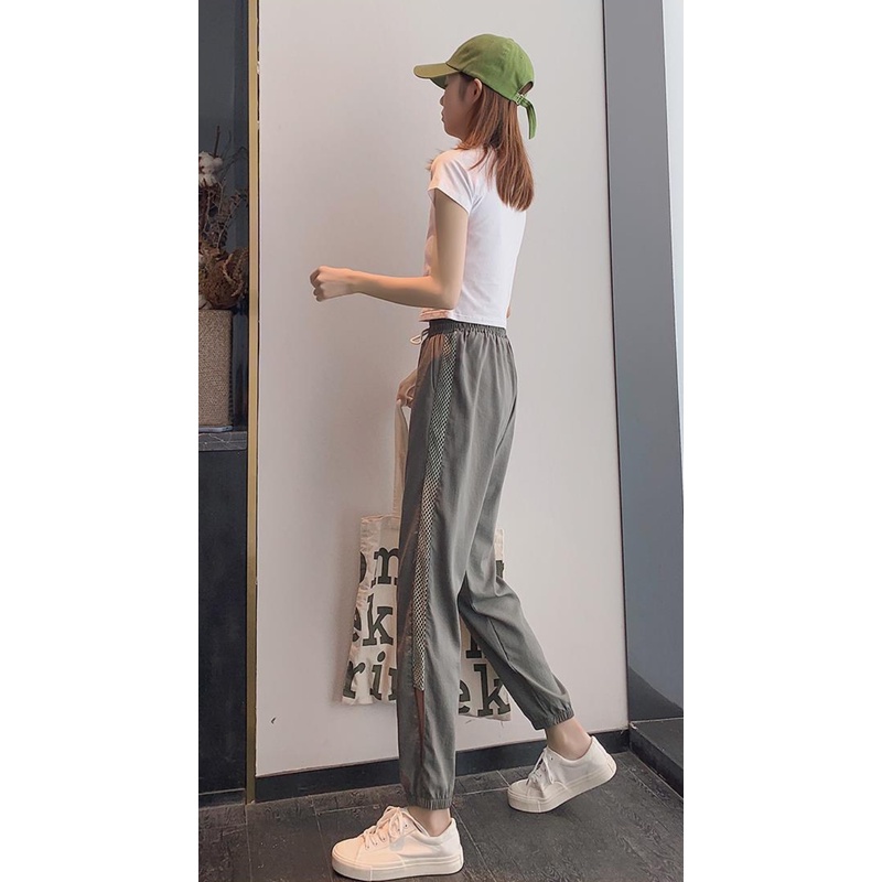 Quần Baggy Thể Thao Lưng Thun Rút Dây Màu Trơn Dành Cho Nữ