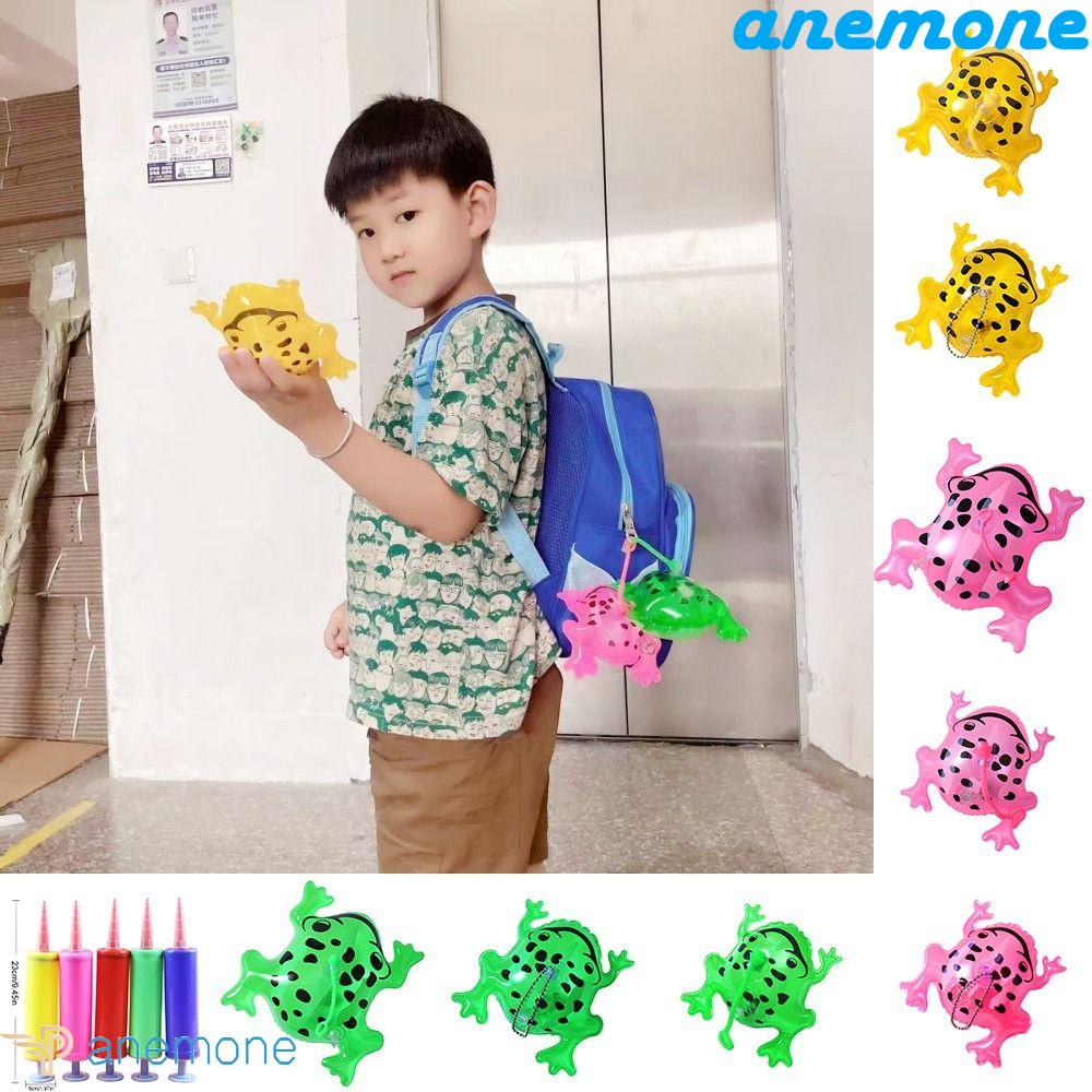 ANEMONE Móc Khóa Hình Ếch Bơm Hơi Có Đèn Nhấp Nháy Hoạt Hình Bằng PVC Cho Bé Gái