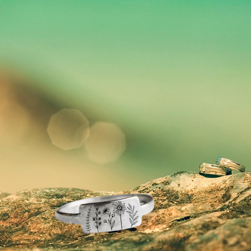 Nhẫn Hở Hình Hoa Màu Bạc Bằng Kim Loại Phong Cách Punk Hàn Quốc Cổ Điển Có Thể Điều Chỉnh Kích Cỡ