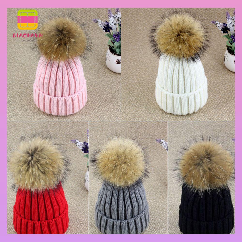 DIACHAVN Mũ Len Beanie Chóp Quả Bông Cho Bé
