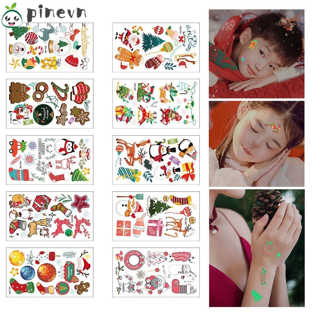 PINEVN Set 2 Sticker Dán Hình Xăm Tạm Thời Họa Tiết Hoạt Hình Phong Cách Giáng Sinh