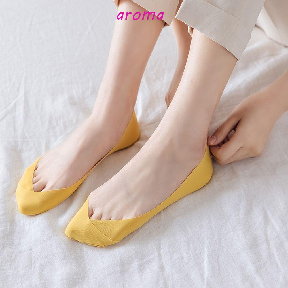 AROMA Vớ Thuyền Vải Lụa Lạnh Siêu Mỏng Mềm Mại Cổ Thấp Chống Trượt Cho Nữ