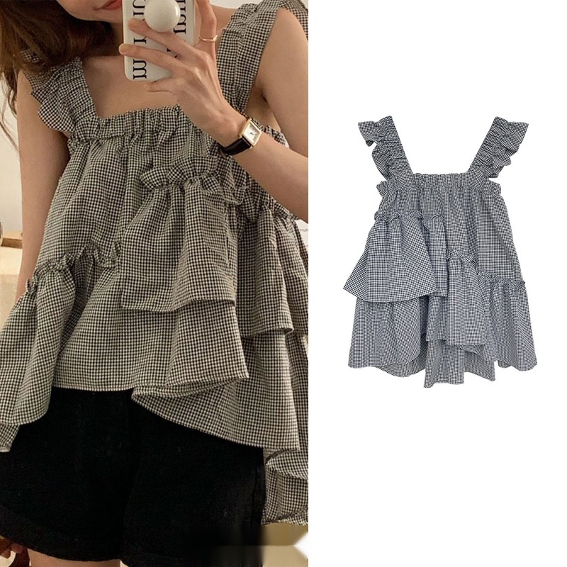 Áo Sơ Mi Không Tay Dáng Rộng Hoa Văn Kẻ Ô Thời Trang Dành Cho