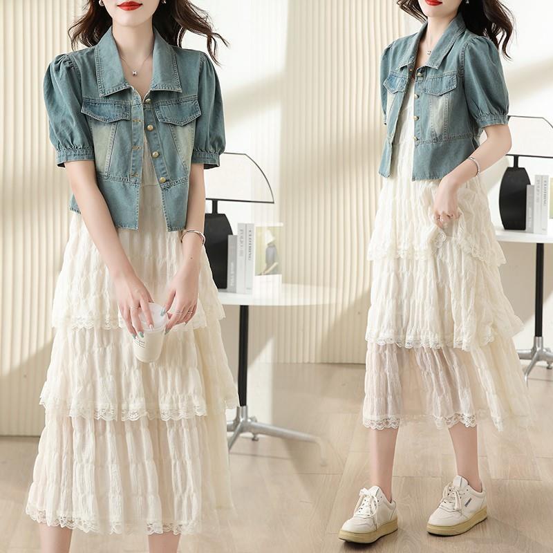 Set Đầm Denim Hai Dây Thiết Kế Mới Thời Trang Mùa Hè 2023 Dành Cho Nữ