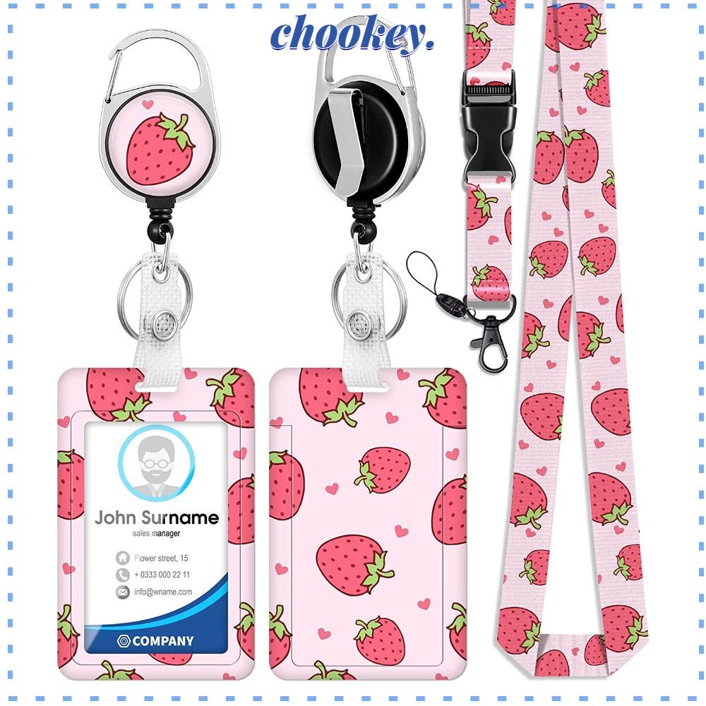 CHOOKEY Kẹp Giữ Thẻ ID / Thẻ Tên Hình Trái Dâu Màu Hồng Dễ Thương Có Thể Thu Gọn Cho Văn Phòng