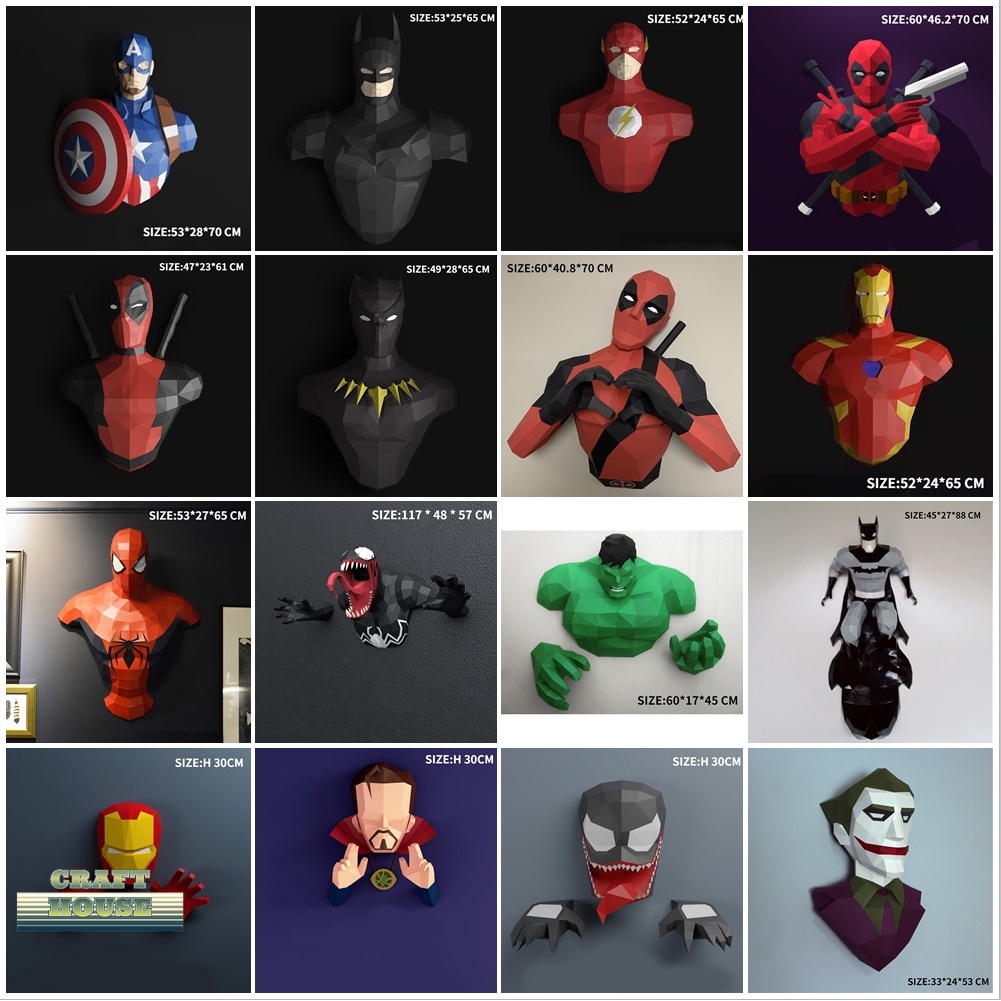 Mô Hình Nhân Vật Siêu Anh Hùng Origami 3d Bằng Giấy Treo Tường Trang Trí