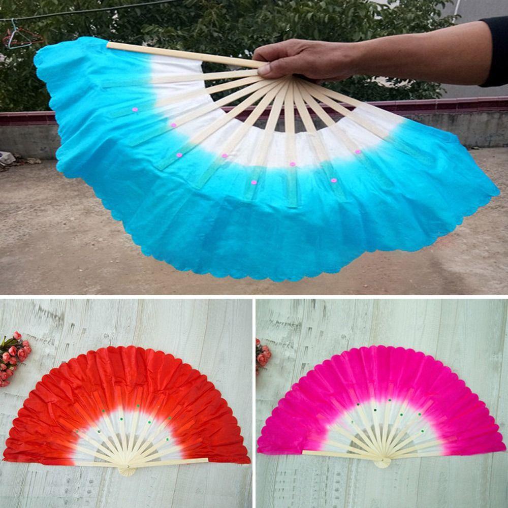 SHOUKEY Quạt Múa Bụng Bằng Lụa Màu Sắc Tuyến Tính 26cm