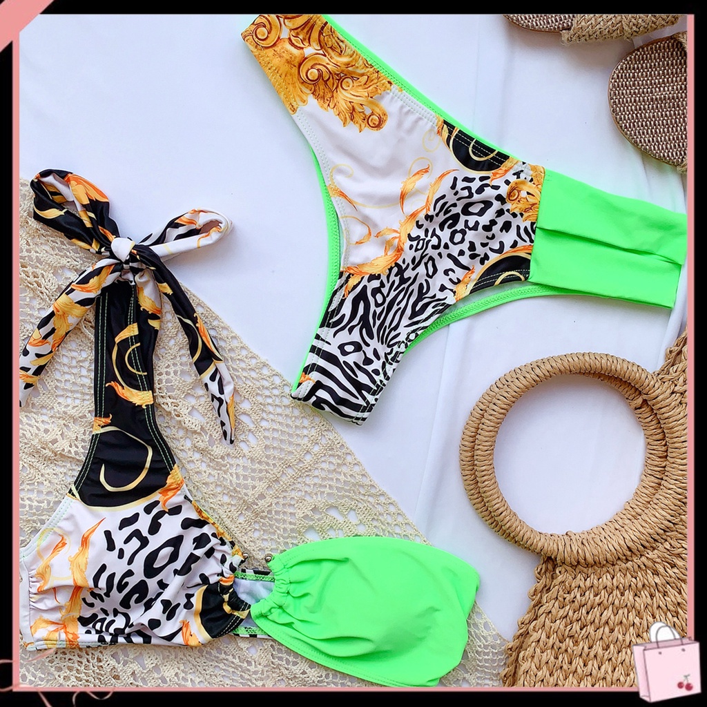 Bộ Đồ Bơi 2 Mảnh In Họa Tiết Da Báo Có Mút Đệm Ngực Thời Trang Đi Biển Cho Nữ