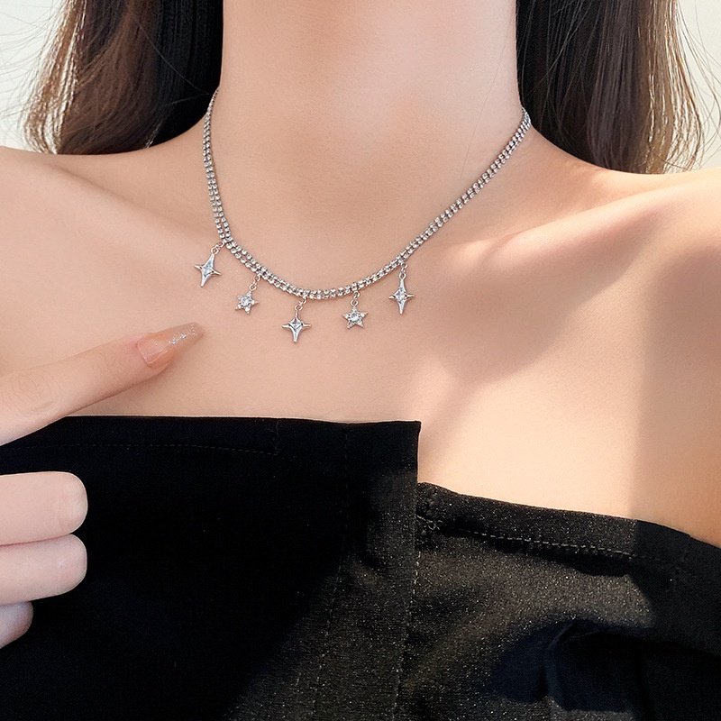 Toàn Bộ Vòng cổ Mặt Ngôi Sao Đính Đá Zircon Phong Cách Hàn Quốc Ngọt Ngào