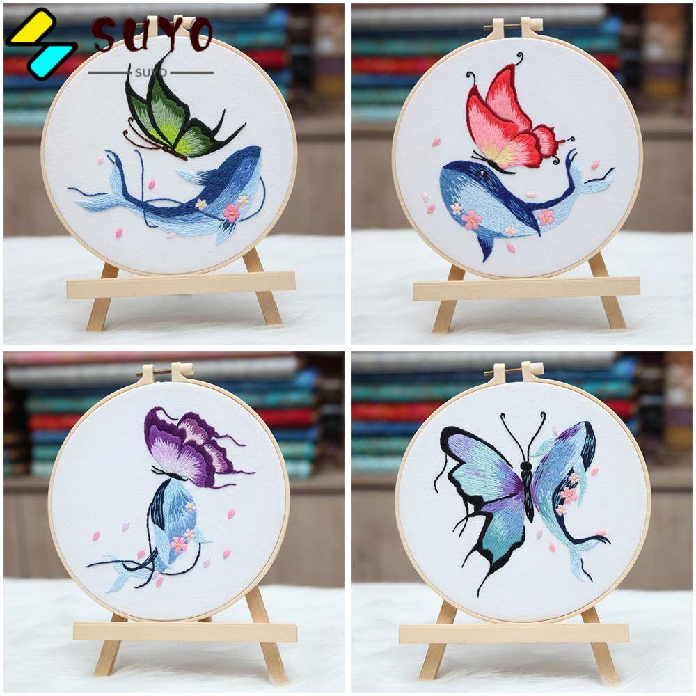 SUYO Bộ Dụng Cụ Thêu Tranh Chữ Thập Hình Bướm Nghệ Thuật DIY Dành Cho Người Mới Bắt Đầu
