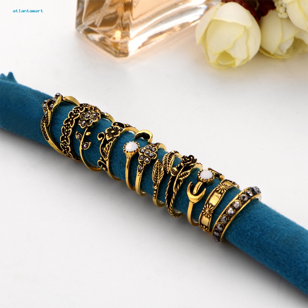 Túi Đựng Đồ Dùng Đa Năng Tiện Dụng| Bộ 11 Nhẫn Đeo Đốt Ngón Tay Khắc Hình Hoa Hồng Phong Cách Retro