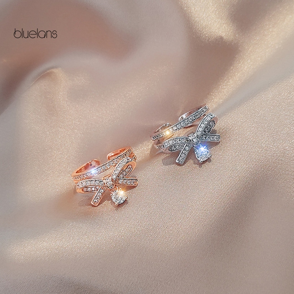 Nhẫn Mở Hai Lớp Đính Đá Zircon Hình Nơ Bằng Hợp Kim Sang Trọng Cho Ngày Valentine