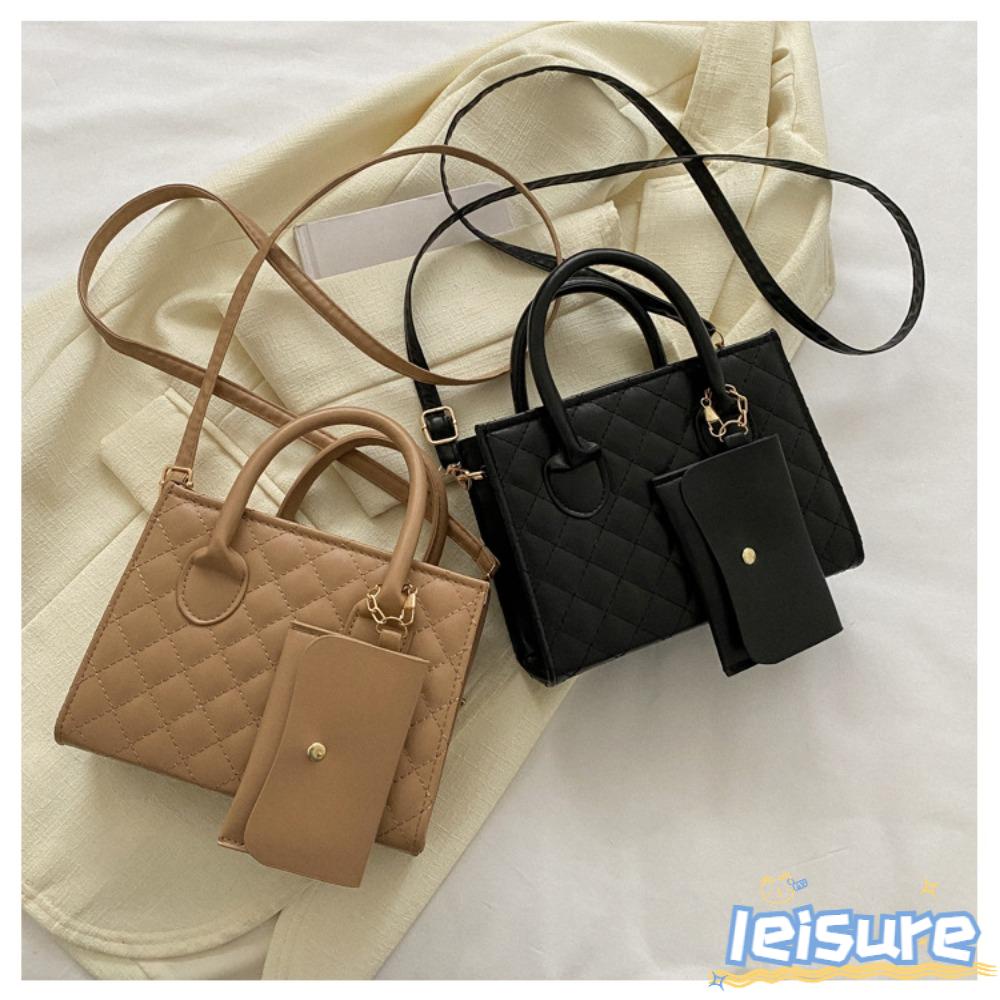 LEISURE Túi Xách Da PU Màu Trơn Họa Tiết Kẻ Sọc Có Khóa Kéo Thời Trang Cho Nữ