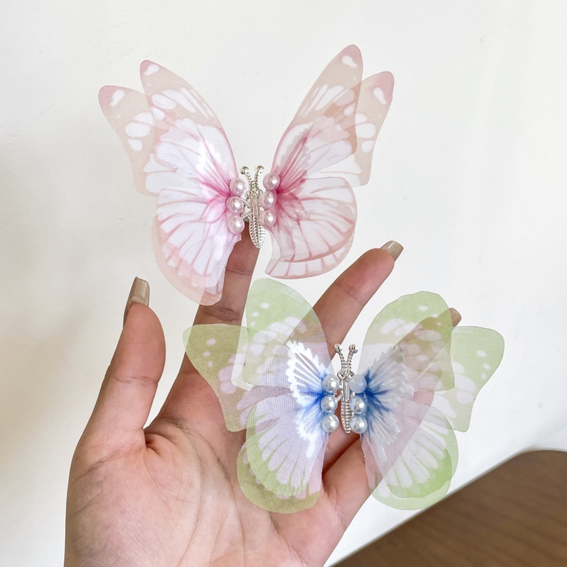 Kẹp Tóc Lưới Hai Lớp Đính Ngọc Trai Hình Bướm