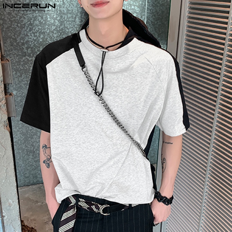 INCERUN Áo Thun Nam Ngắn Tay Cổ Tròn Thời Trang Hàn Quốc