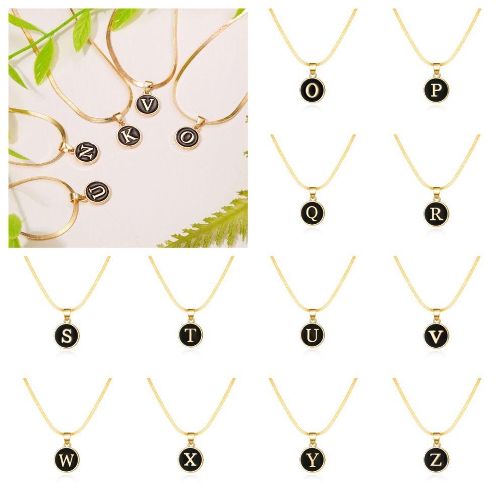 WMES15H Vòng cổ Mặt Tròn Khắc Chữ A-Z Bằng Hợp Kim Đồng Đơn Giản Cho Nữ