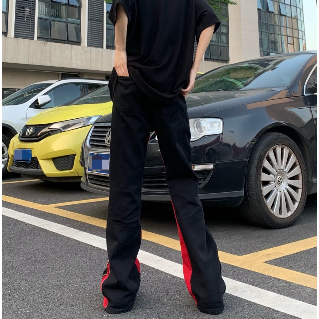 Quần Jean Dài Dáng Suông Rộng Có Khóa Kéo Phong Cách Hiphop Đường Phố Mỹ Cho Nam Và Nữ