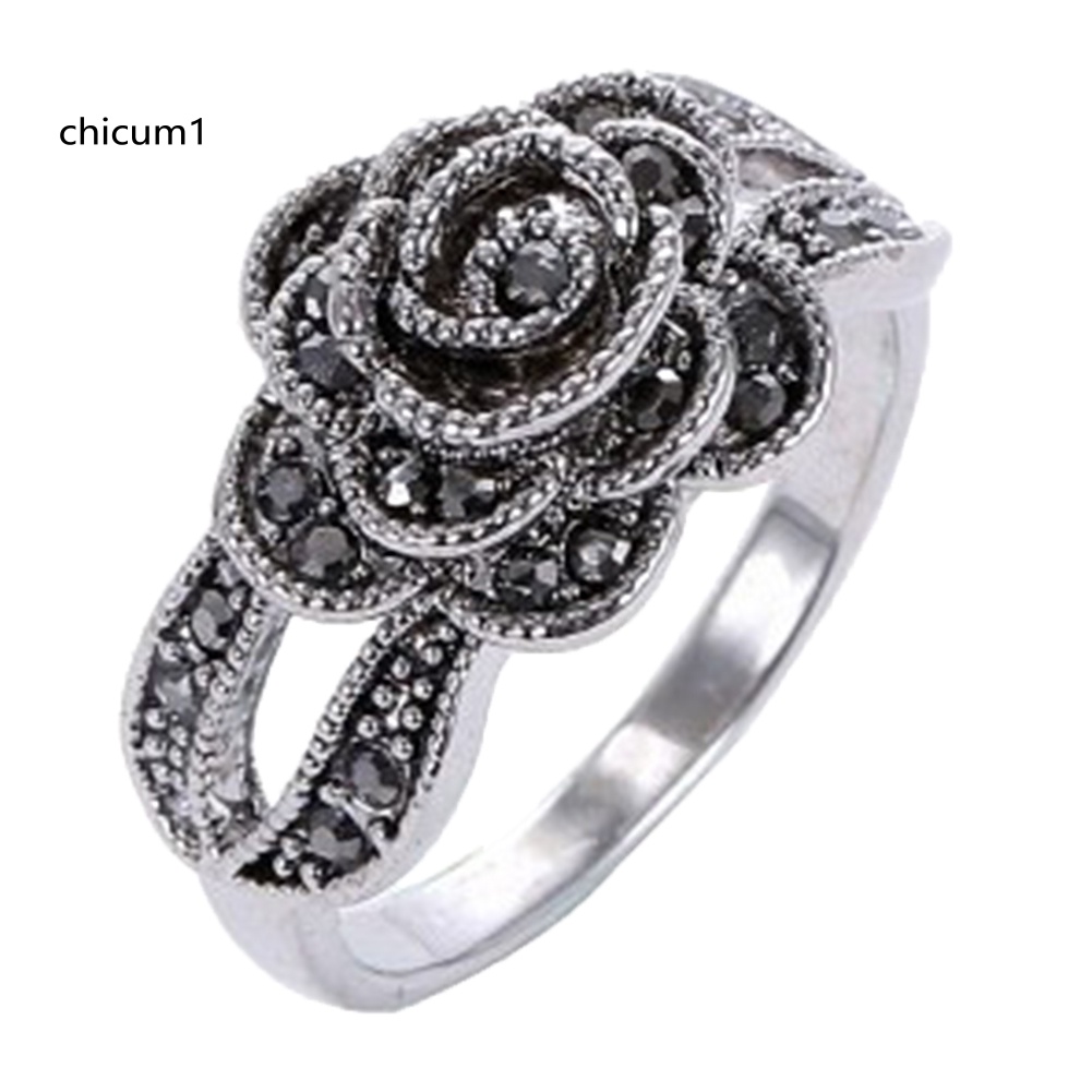 Nhẫn Đính Hôn Hình Hoa Hồng Đính Đá Lấp Lánh Phong Cách Vintage Dành Cho Nữ