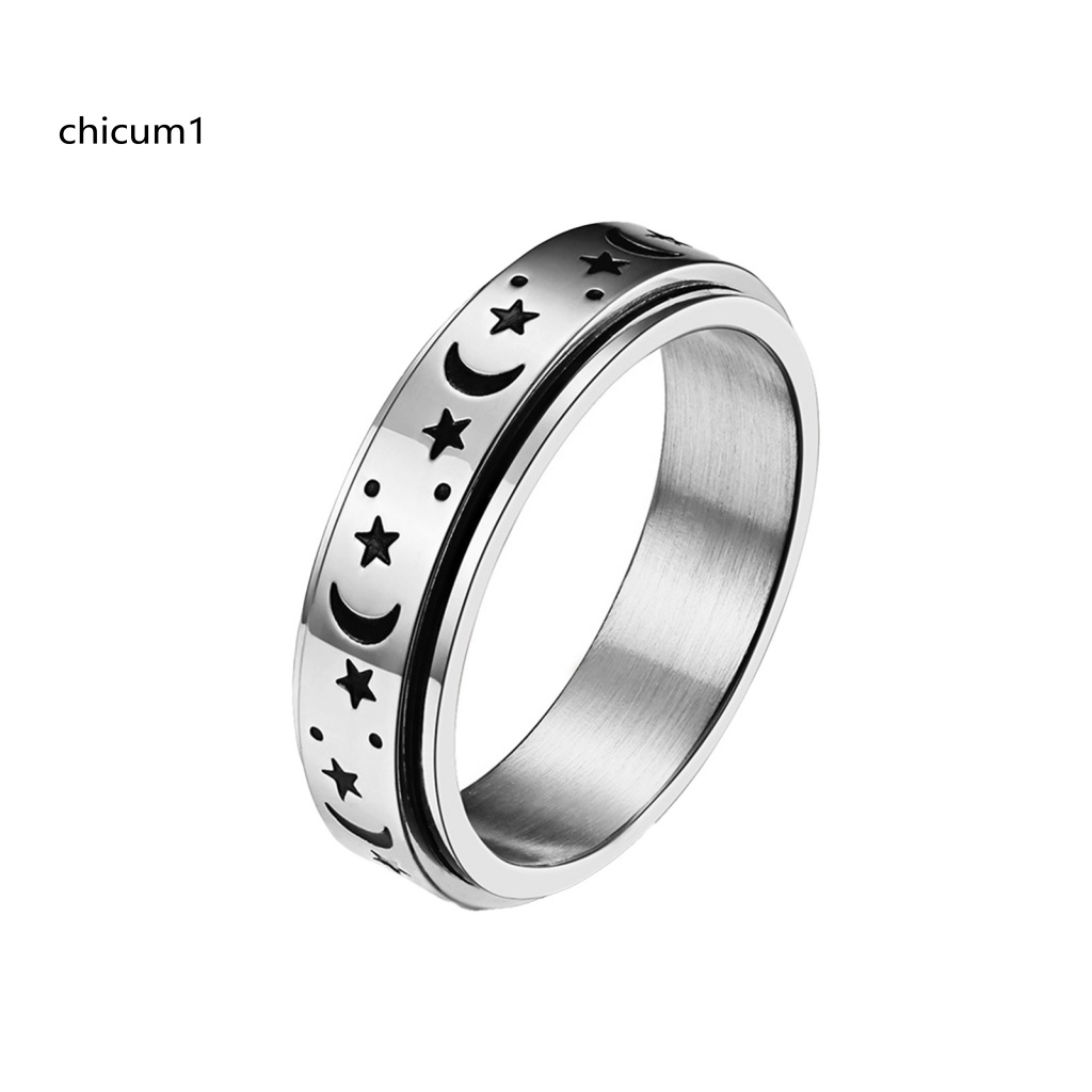 Nhẫn Cưới Unisex Mặt Trăng Và Ngôi Sao Xoay Được