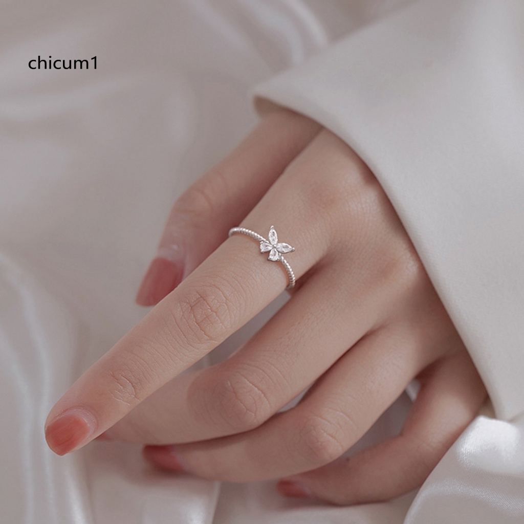 Nhẫn Hở Hình Bướm Đính Đá Sáng Bóng Dễ Điều Chỉnh Thời Trang Cho Nữ