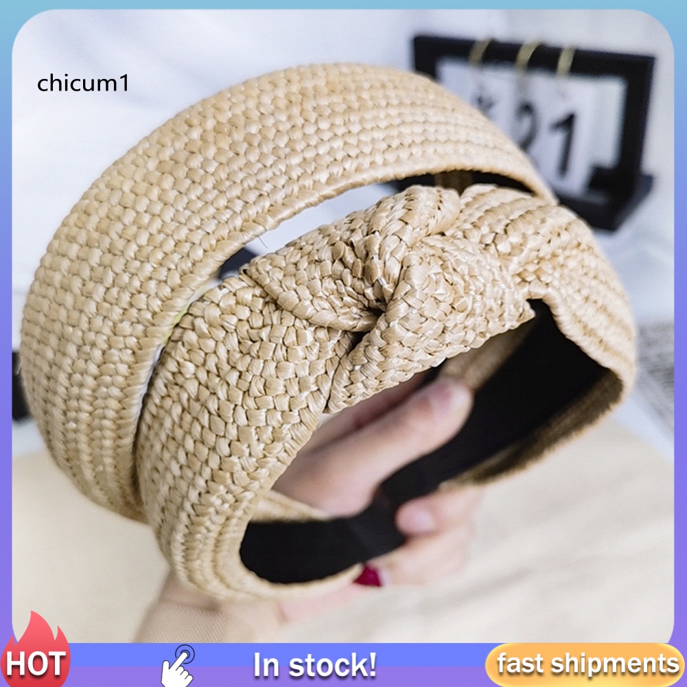 Băng Đô Đan Sợi Rơm Thời Trang Hè Cho Nữ