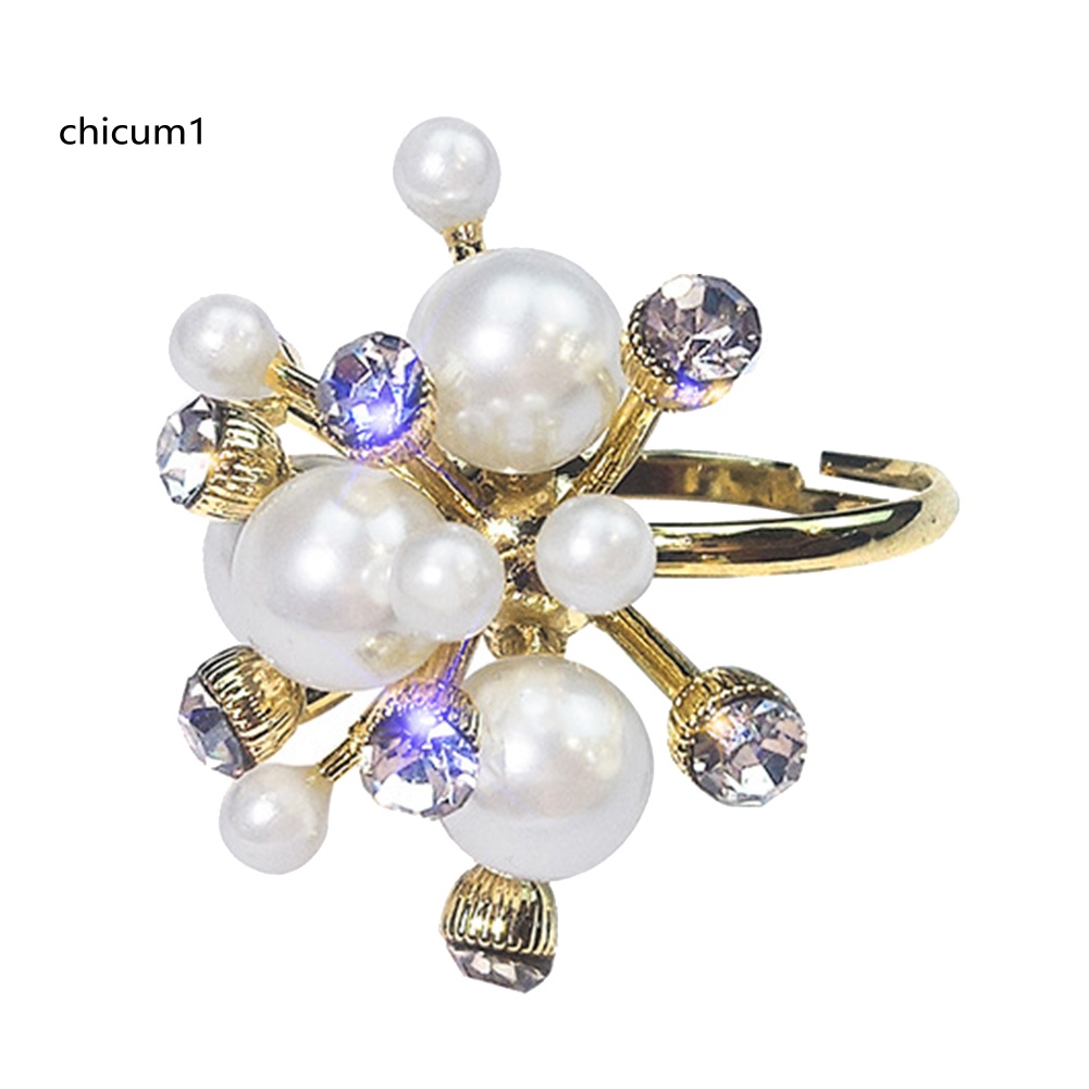 Nhẫn Hở Hình Bông Tuyết Đính Ngọc Trai Nhân Tạo Thời Trang