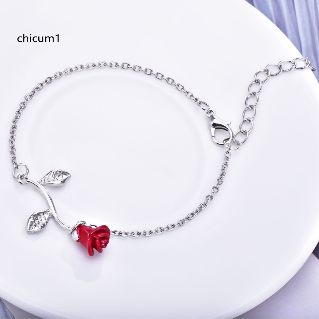 Vòng Đeo Tay Mạ Bạc Dây Xích Điều Chỉnh Được Mặt Hình Hoa Hồng Cho Nữ